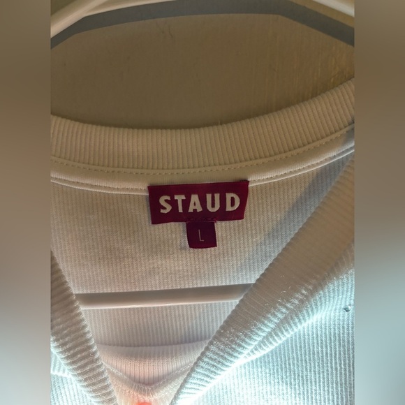 STAUD CREW NECK WHITE T-SHIRT with rhinestones size large - Picture 4 of 7